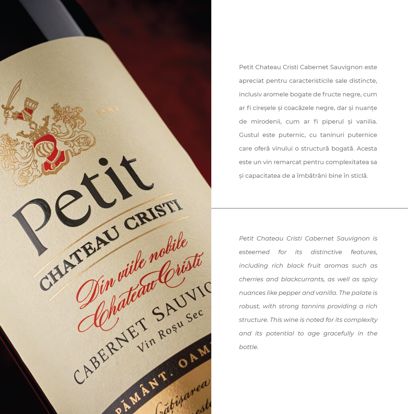 Petit Cabernet Sauvignon eticheta detaliu si descriere oficiala