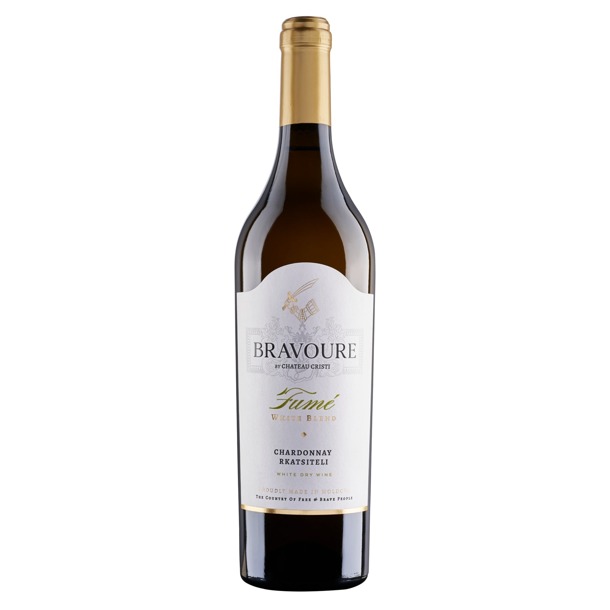 Bravoure Chardonnay & Rkatziteli aduce impreuna doua soiuri care se completeaza natural: eleganta structurata a Chardonnay-ului si prospetimea vibranta a Rkatziteli-ului