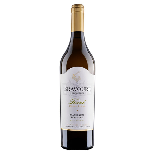 Bravoure Chardonnay & Rkatziteli aduce impreuna doua soiuri care se completeaza natural: eleganta structurata a Chardonnay-ului si prospetimea vibranta a Rkatziteli-ului