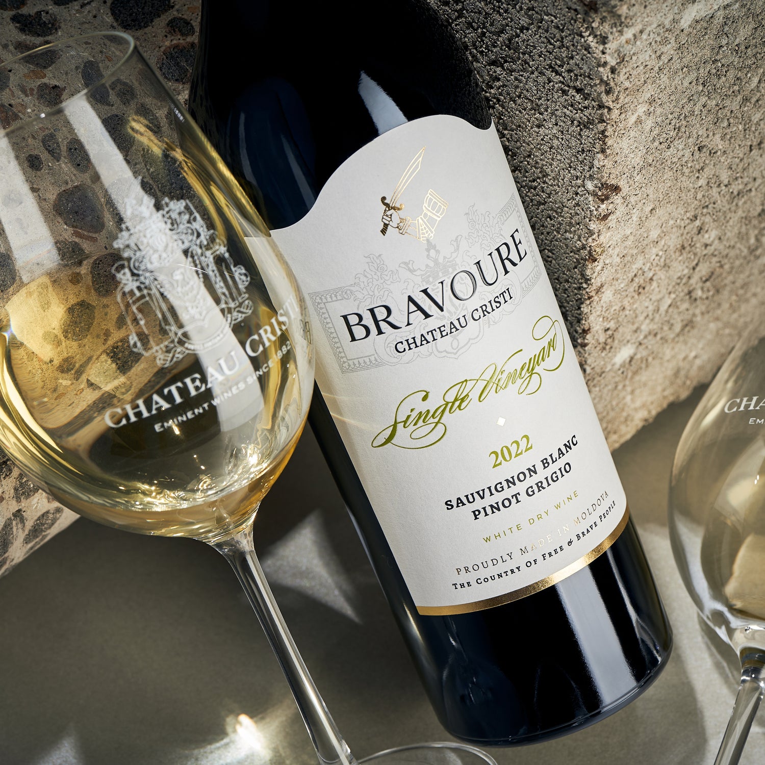 Bravoure Sauvignon Blanc Pinot Grigio vin alb premium Moldova Chateau Cristi cutie 6 sticle