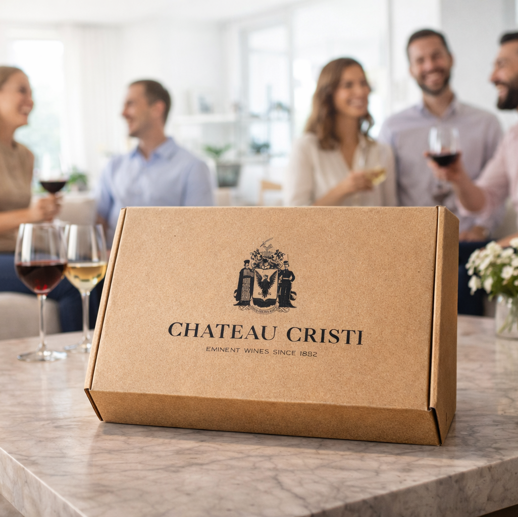 Cutie vinuri Experienta Completa Chateau Cristi intr-o casa moderna, selectie premium de vinuri din Moldova pentru seri speciale